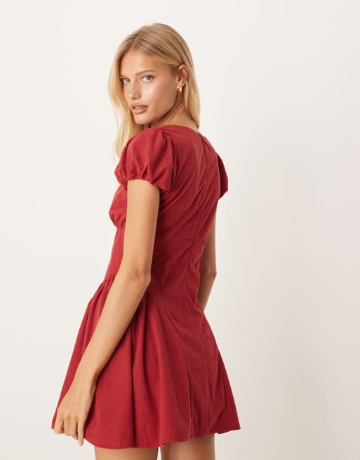 ASOS DESIGN - Kirsebærrød minikjole med korsettalje og pufærmer, 4 af 4