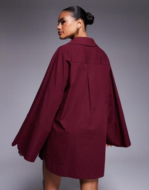 ASOS DESIGN - Kirsebærrød skjortekjole i minilængde med vide ærmer og oversized lommer, 3 af 4