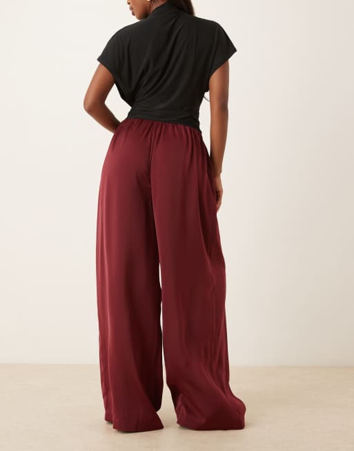 ASOS DESIGN - Kirsebærrøde skræddersyede lavtaljede pull-on-bukser i satin , 4 af 5