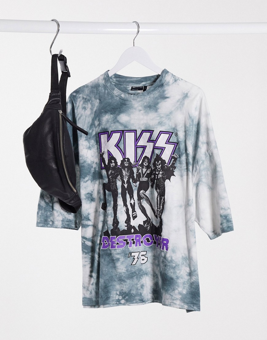 ASOS DESIGN – Kiss – Batikfärgad t-shirt i oversize-modell-Flerfärgad