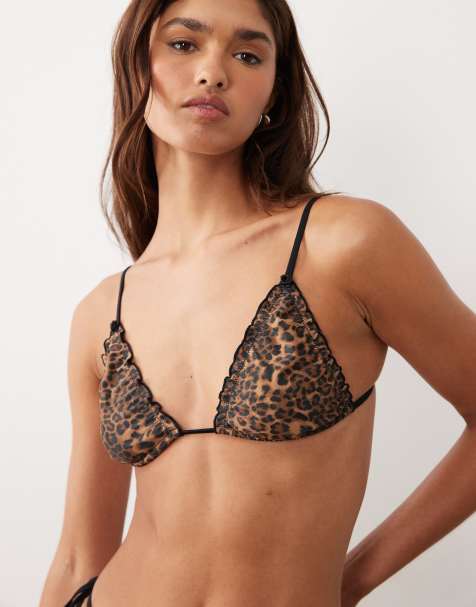 ASOS DESIGN – Kitty – Leopardmönstrad bikiniöverdel i trekantsmodell med rullfåll - view 1
