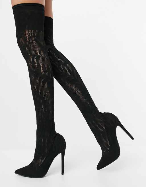 ASOS DESIGN - Kiwi - Over-de-knie-laarzen van kant in zwart