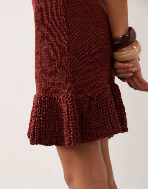 ASOS DESIGN kjole i tape yarn med flæsekant i rust, 3 af 4