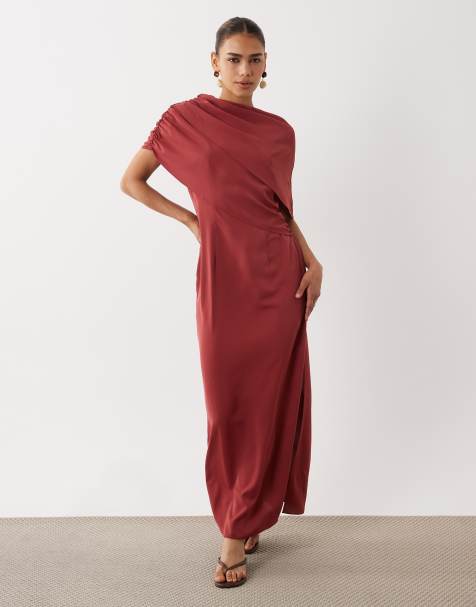 ASOS DESIGN klänning i midi-längd med sänkt axelsöm i bränd orange - view 1
