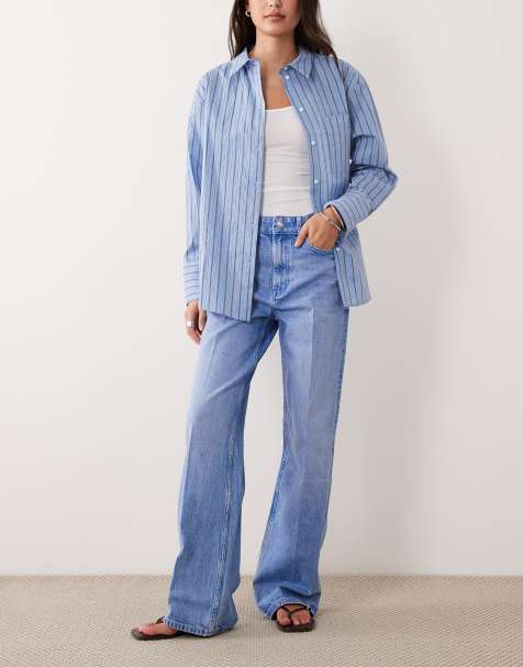 ASOS DESIGN – Klarblå dad jeans med vida ben och veck - view 1