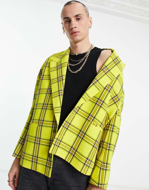 ASOS DESIGN – Klargul skotskrutig kavaj i oversize med sänkt axelsöm