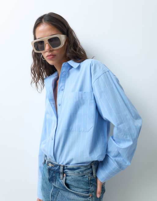 ASOS DESIGN klassiek katoenen overhemd in blauwe streep, 4 van 9