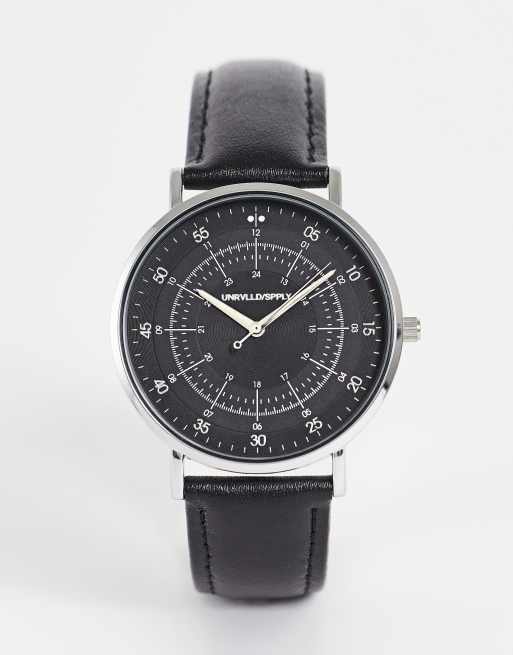 ASOS DESIGN - Klassiek leren horloge in zwart monochroom