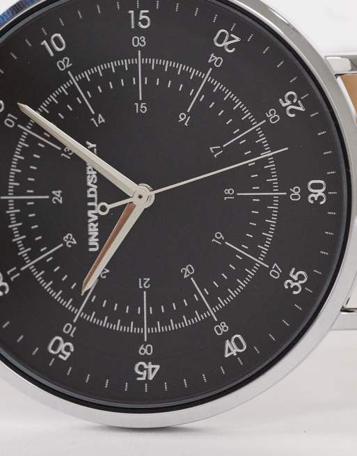 ASOS DESIGN - Klassiek leren horloge in zwart monochroom, 3 van 4