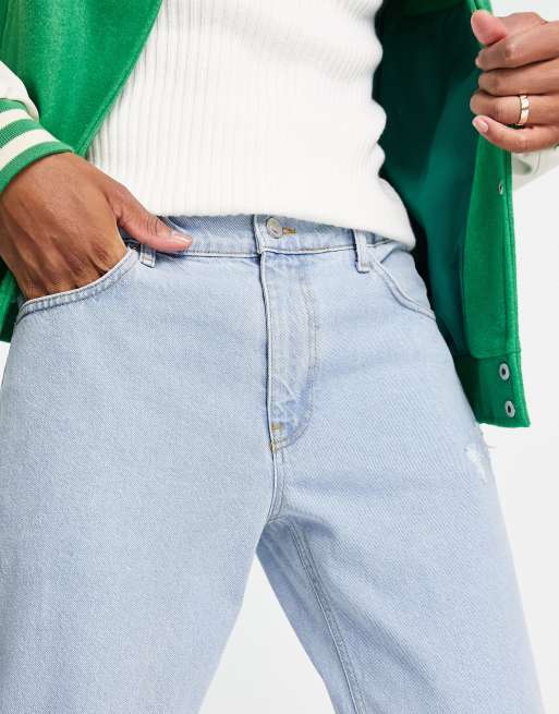 ASOS DESIGN - Klassieke stevige jeans met elastische tailleband en scheuren in licht stone met wassing , 2 van 4