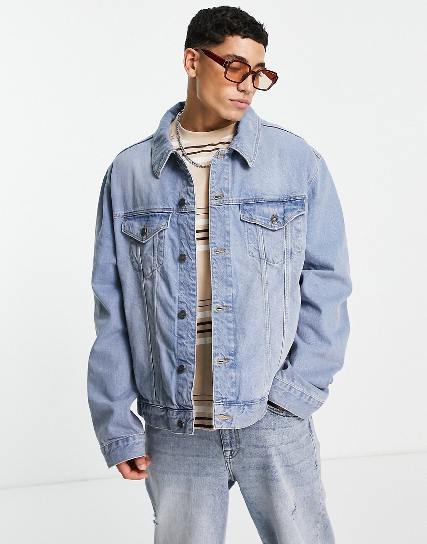 asos design -  – Klassische Jeansjacke in mittlerer Vintage-Waschung-Blau