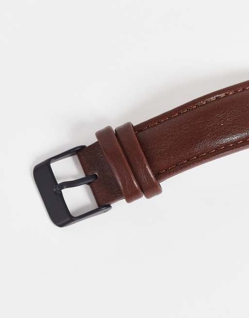 ASOS DESIGN – Klassische Uhr mit Gehäuse in Mattschwarz und Armband in Braun, 4 von 4