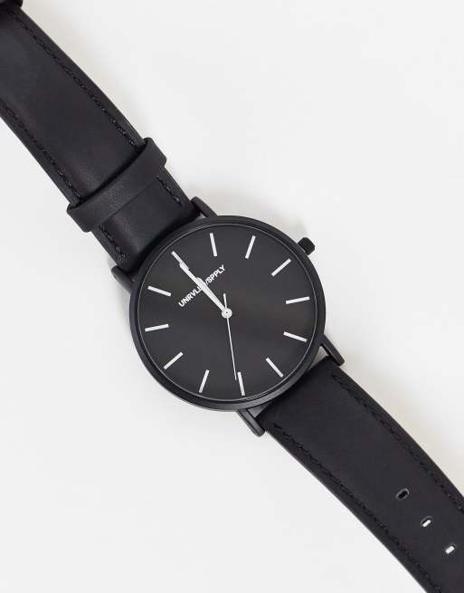 ASOS DESIGN - Klassisk armbåndsur med sort læderrem og sort/hvid urskive