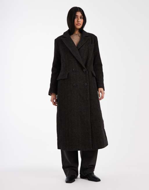 ASOS DESIGN - Klassisk dad-frakke i uldblanding med sildebensmønster, 3 af 4