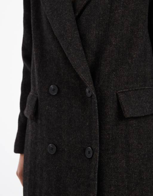 ASOS DESIGN - Klassisk dad-frakke i uldblanding med sildebensmønster, 4 af 4