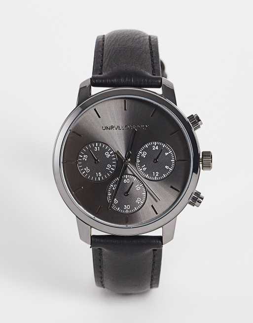 ASOS DESIGN - Klassisk, sort armbåndsur med 42 mm urskive og rem i imiteret læder