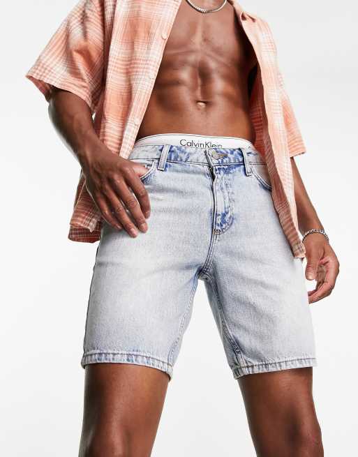 ASOS DESIGN - Klassiske stive denimshorts med lyseblå vask i almindelig længde, 3 af 4