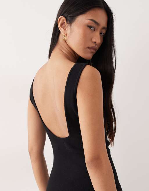 ASOS DESIGN – Kleid aus Baumwollmix in Schwarz mit U-Rückenausschnitt, 2 von 4
