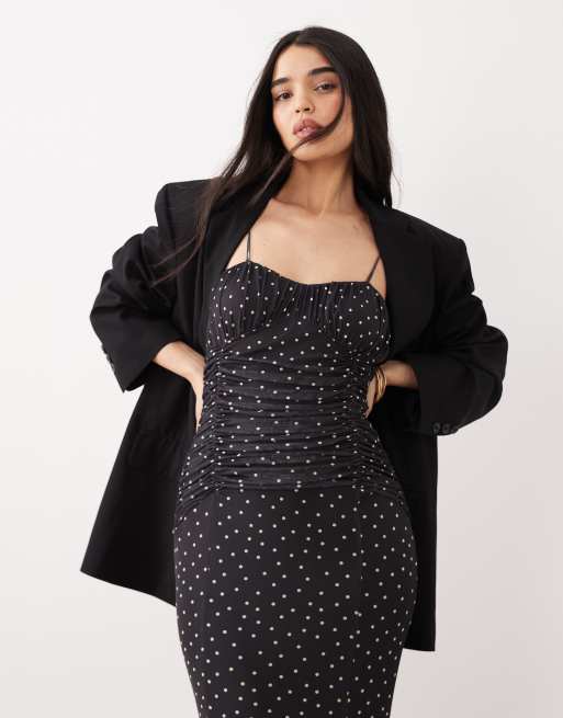 ASOS DESIGN – Kleid aus Netzstoff mit Schwalbenschwanz, Polka Dots und kontrastierendem Einsatz an der Brust, 2 von 4