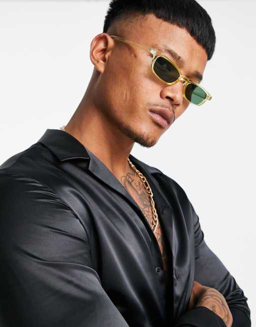 ASOS DESIGN – Kleine, eckige Sonnenbrille in Kristallgrün mit getönten Gläsern