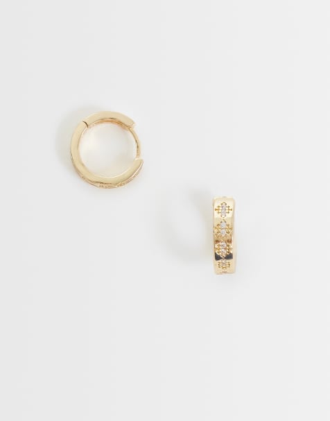 ASOS DESIGN – Kleine, goldfarbene Creolen mit eingravierten Kristalldetails - view 1