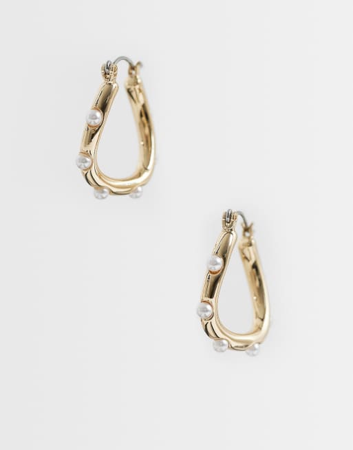 ASOS DESIGN – Kleine, goldfarbene Creolen mit Kunstperlenbesatz, 2 von 4