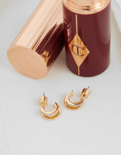 ASOS DESIGN – Kleine, goldfarbene Doppel-Creolen mit Strassverzierung, 2 von 4