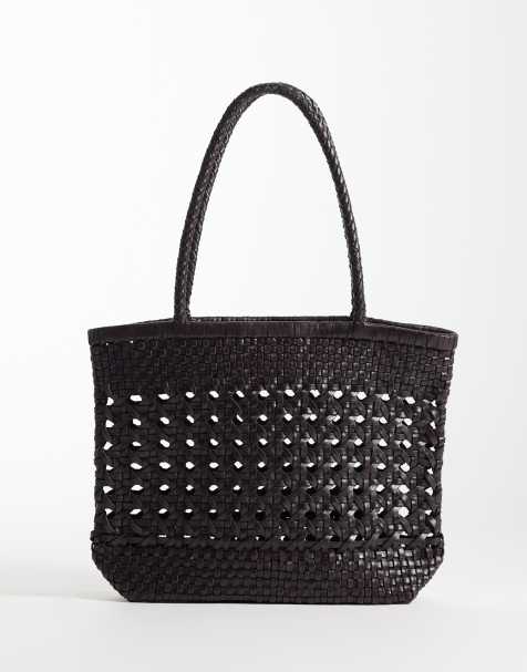 ASOS DESIGN – Kleine Leder-Tragetasche in Schokobraun mit Flechtdesign - view 1