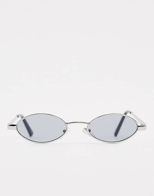ASOS – kleine, ovale sonnenbrille mit blauen gläsern in Grau für