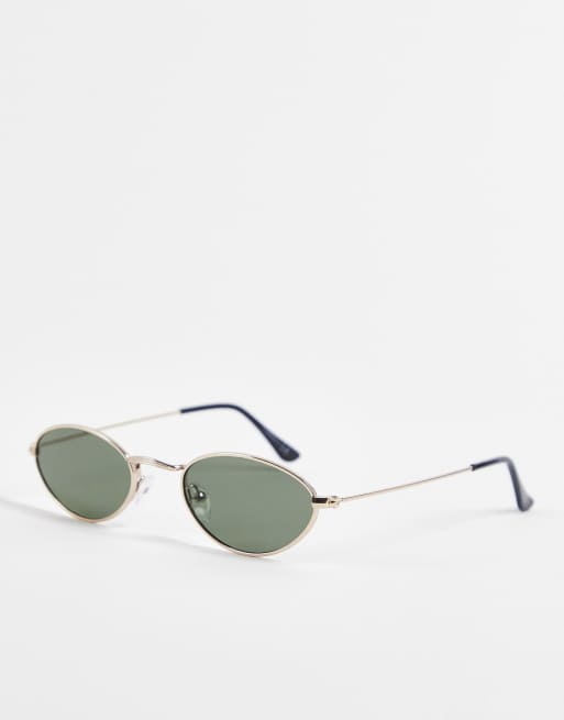 ASOS DESIGN – Kleine, ovale Sonnenbrille aus Metall in Gold mit G-15 Gläsern 