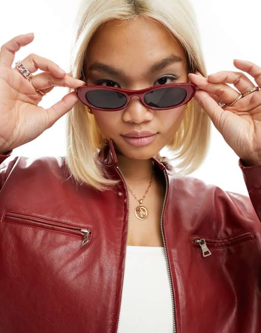 ASOS DESIGN – Kleine, schmale und ovale Sonnenbrille in Rot , 4 von 4