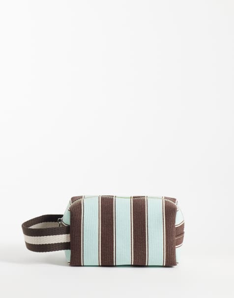 ASOS DESIGN – Kleiner Kulturbeutel in Blau und Braun gestreift - view 1