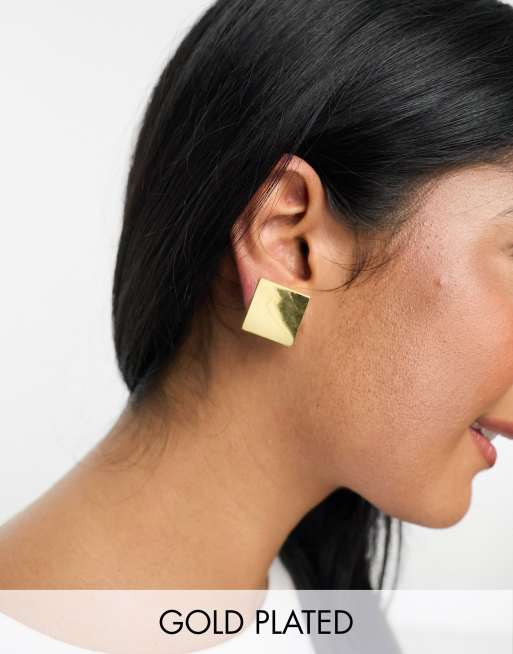 ASOS DESIGN - Klipoorbellen verguld met 14k goud met gebogen vierkant ontwerp