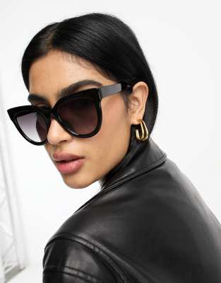 ASOS DESIGN - Klobige, ausgestellte Cat-Eye-Sonnenbrille in Schwarz-Black