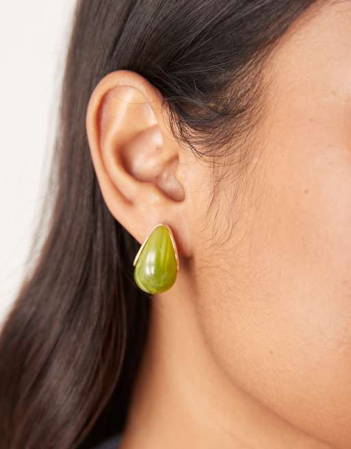 ASOS DESIGN – Klobige Creolen mit Kunstharz-Detail in Grün