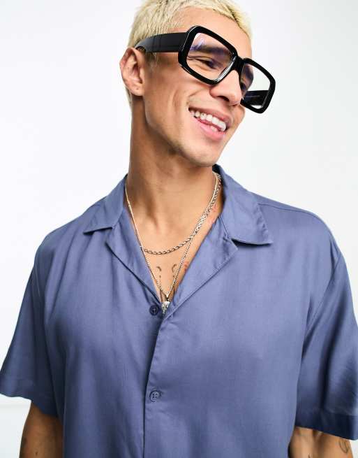 ASOS DESIGN – Klobige, eckige Sonnenbrille in Schwarz mit transparenten Gläsern