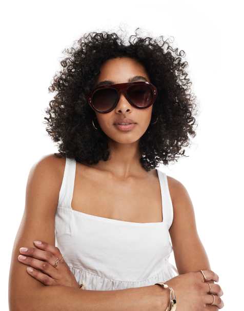 ASOS DESIGN – Klobige Pilotensonnenbrille in Weinrot - view 1