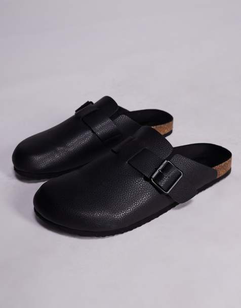 ASOS DESIGN - Klomp sandalen met zwart reliëf en kurkzool in stone - view 1