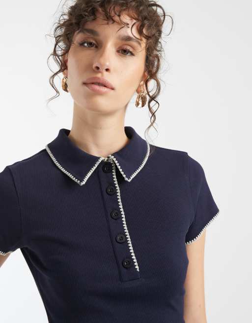 ASOS DESIGN – Knapp geschnittenes Polohemd in Marineblau mit Languettenstich, 3 von 4