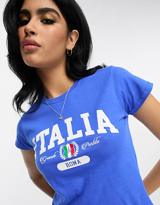Knapp Blau ASOS „Italia“-Grafikprint T-Shirt – ASOS in geschnittenes DESIGN mit |