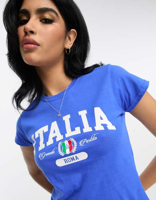 Blau „Italia“-Grafikprint ASOS in ASOS mit Knapp DESIGN – T-Shirt | geschnittenes