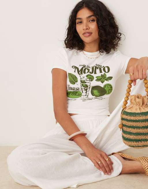 ASOS DESIGN – Knapp geschnittenes T-Shirt in Creme mit „Mojito“-Cocktail-Print, 2 von 4