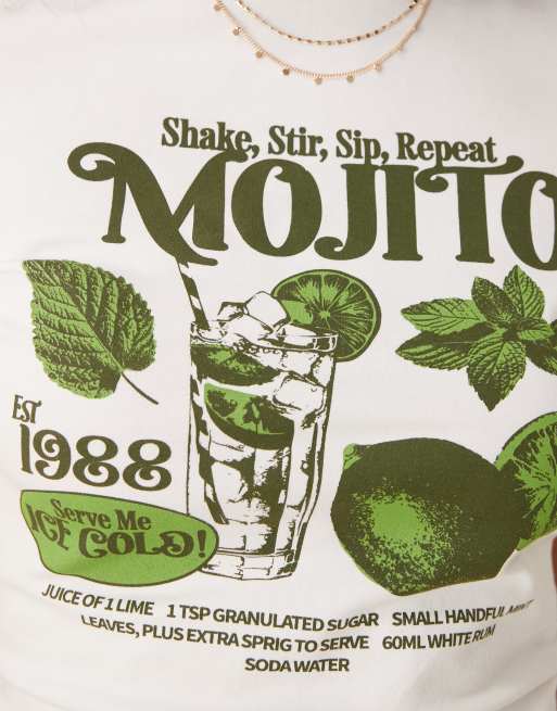 ASOS DESIGN – Knapp geschnittenes T-Shirt in Creme mit „Mojito“-Cocktail-Print, 3 von 4