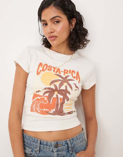 ASOS DESIGN – Knapp geschnittenes T-Shirt in Cremeweiß mit „Costa Rica“-Standort-Print - view 1