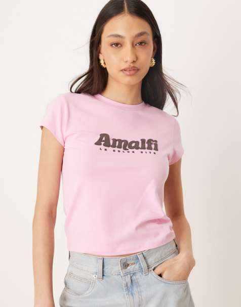 ASOS DESIGN – Knapp geschnittenes T-Shirt in Rosa mit Amalfi-Print - view 1
