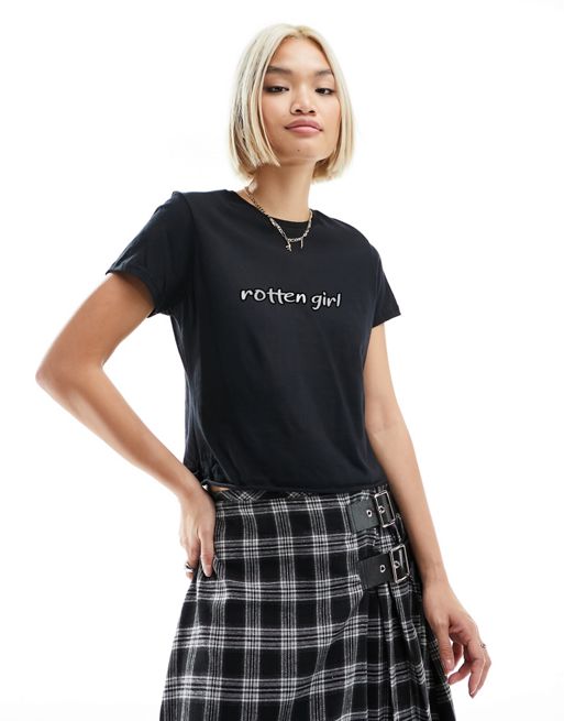 FhyzicsShops DESIGN – Knapp geschnittenes T-Shirt in Schwarz mit Slogan-Grafikprint