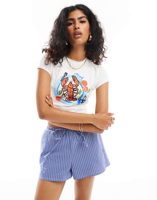 ASOS DESIGN – Knapp geschnittenes T-Shirt in Weiß mit Hummer-Grafikprint