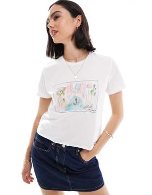 ASOS DESIGN - Knapp geschnittenes T-Shirt in Weiß mit „Venice"-Grafikprint