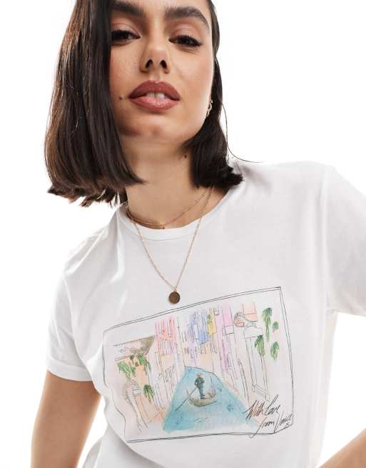 ASOS DESIGN – Knapp geschnittenes T-Shirt in Weiß mit „Venice“-Grafikprint, 3 von 4