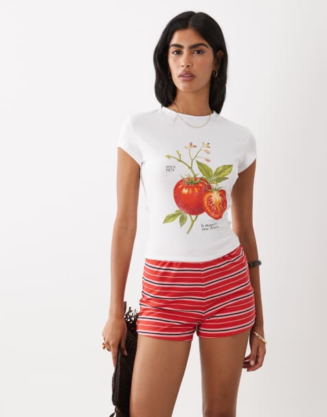 ASOS DESIGN – Knapp geschnittenes T-Shirt in Weiß mit Vintage-Tomaten-Grafikprint - view 1